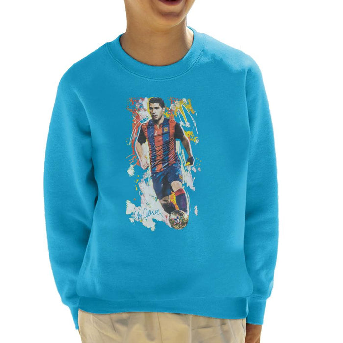 Sidney Maurer Original Portrait Of Luis Suarez Barcelona Kid's Sweatshirt