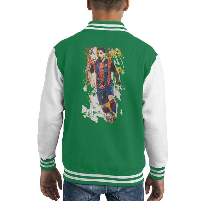 Sidney Maurer Original Portrait Of Luis Suarez Barcelona Kid's Varsity Jacket