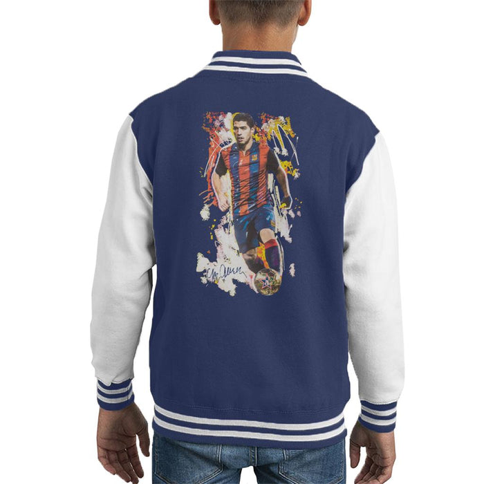 Sidney Maurer Original Portrait Of Luis Suarez Barcelona Kid's Varsity Jacket