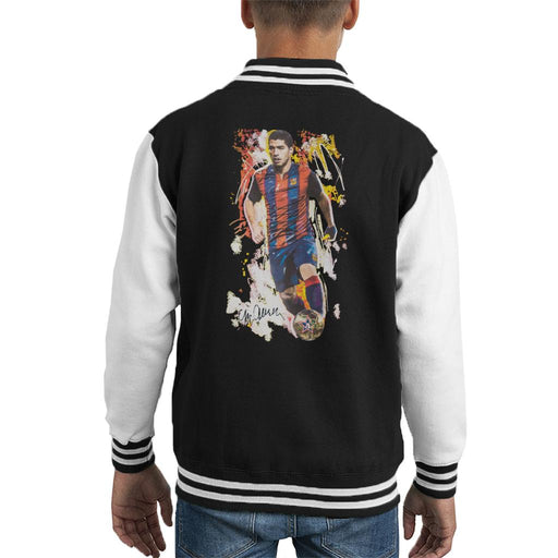 Sidney Maurer Original Portrait Of Luis Suarez Barcelona Kid's Varsity Jacket