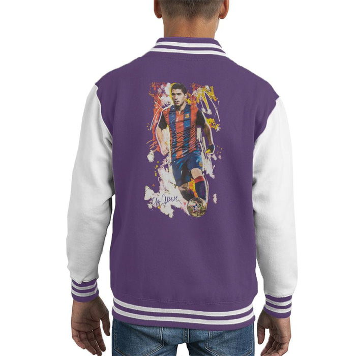 Sidney Maurer Original Portrait Of Luis Suarez Barcelona Kid's Varsity Jacket