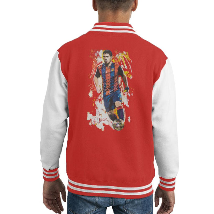 Sidney Maurer Original Portrait Of Luis Suarez Barcelona Kid's Varsity Jacket