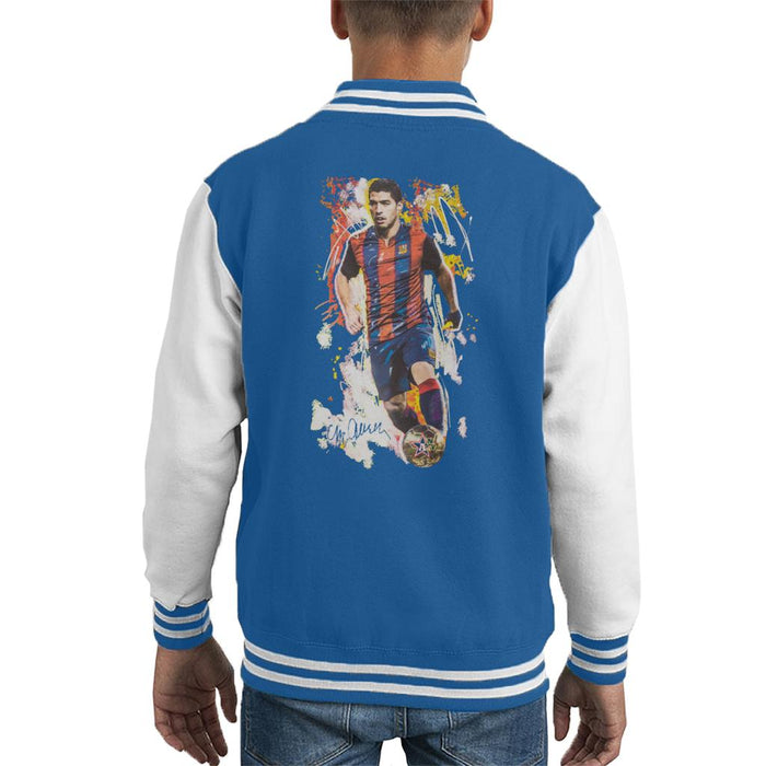 Sidney Maurer Original Portrait Of Luis Suarez Barcelona Kid's Varsity Jacket