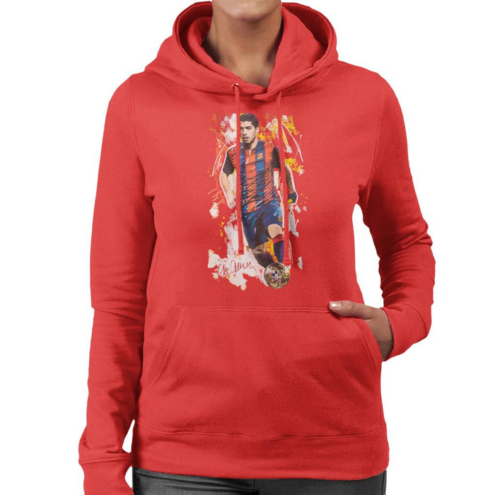 Sidney Maurer Original Portrait Of Luis Suarez Barcelona Women's Hooded Sweatshirt