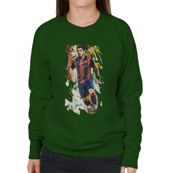 Sidney Maurer Original Portrait Of Luis Suarez Barcelona Women's Sweatshirt