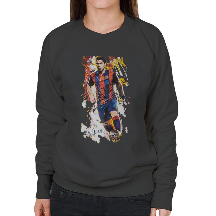 Sidney Maurer Original Portrait Of Luis Suarez Barcelona Women's Sweatshirt