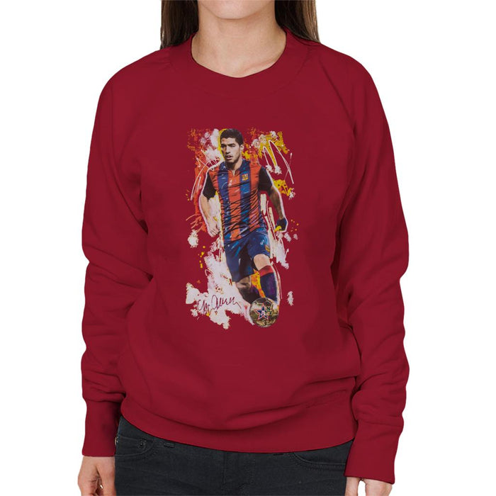 Sidney Maurer Original Portrait Of Luis Suarez Barcelona Women's Sweatshirt