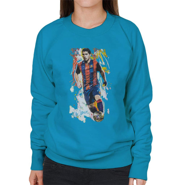 Sidney Maurer Original Portrait Of Luis Suarez Barcelona Women's Sweatshirt