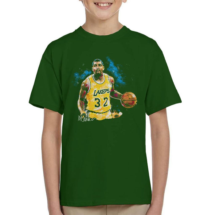Sidney Maurer Original Portrait Of Magic Johnson Lakers Kid's T-Shirt