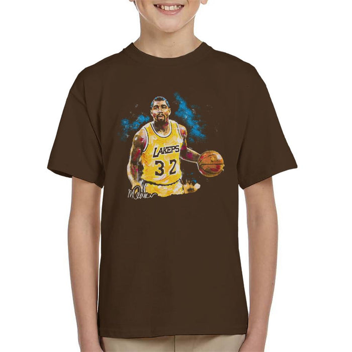 Sidney Maurer Original Portrait Of Magic Johnson Lakers Kid's T-Shirt