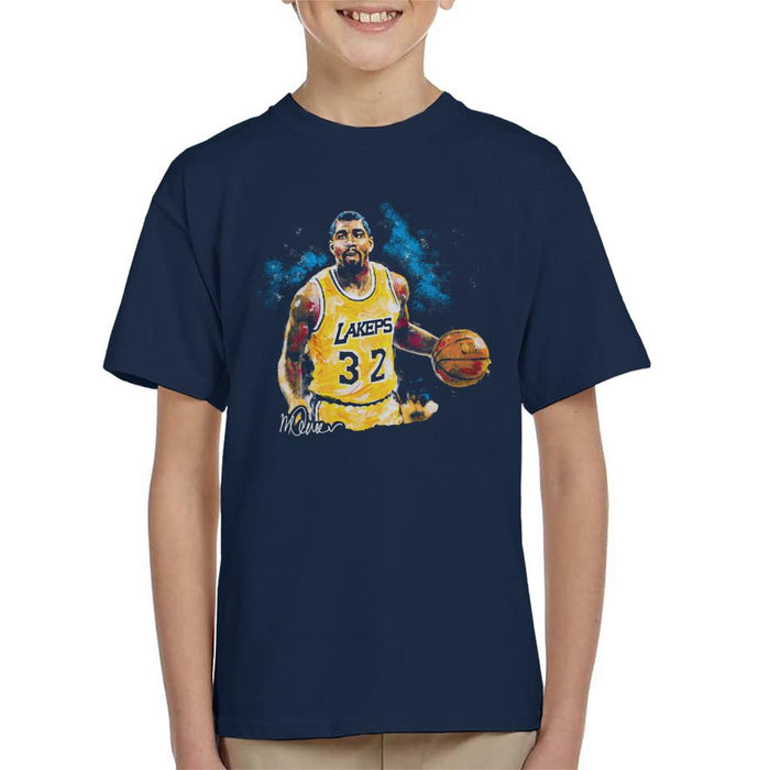 Sidney Maurer Original Portrait Of Magic Johnson Lakers Kid's T-Shirt