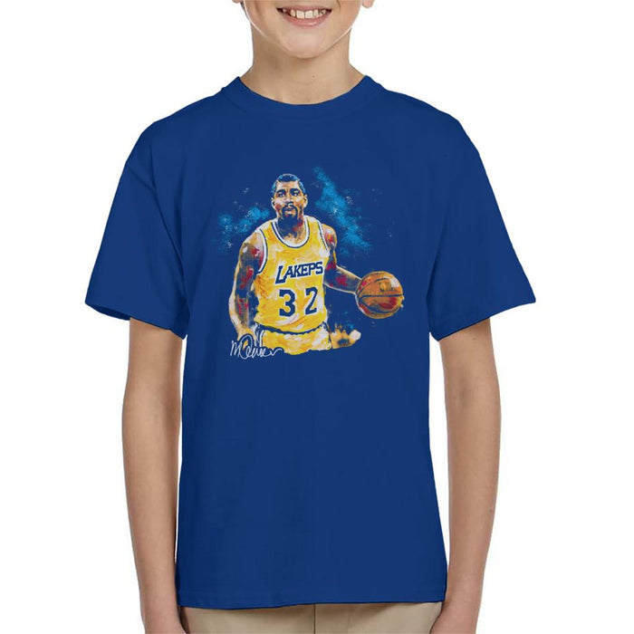 Sidney Maurer Original Portrait Of Magic Johnson Lakers Kid's T-Shirt