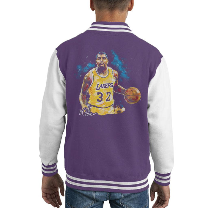 Sidney Maurer Original Portrait Of Magic Johnson Lakers Kid's Varsity Jacket