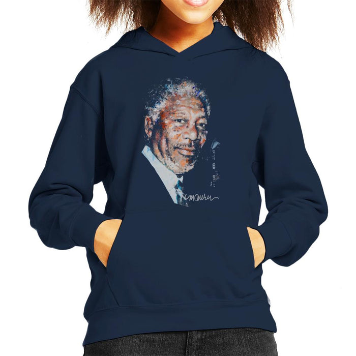 Sidney Maurer Original Portrait Of Morgan Freeman Kid's Hooded Sweatshirt
