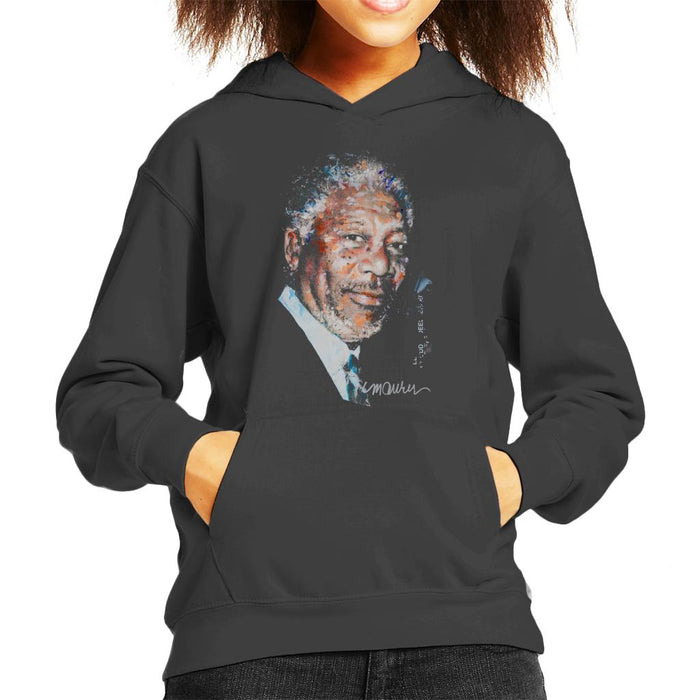 Sidney Maurer Original Portrait Of Morgan Freeman Kid's Hooded Sweatshirt