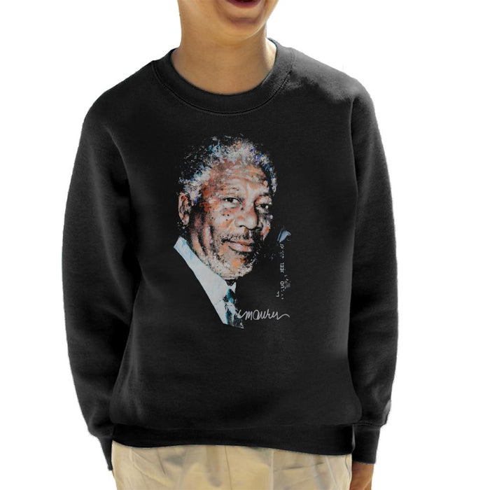 Sidney Maurer Original Portrait Of Morgan Freeman Kid's Sweatshirt