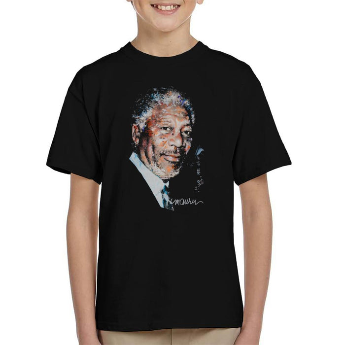 Sidney Maurer Original Portrait Of Morgan Freeman Kid's T-Shirt