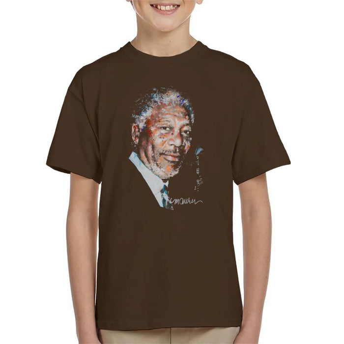 Sidney Maurer Original Portrait Of Morgan Freeman Kid's T-Shirt