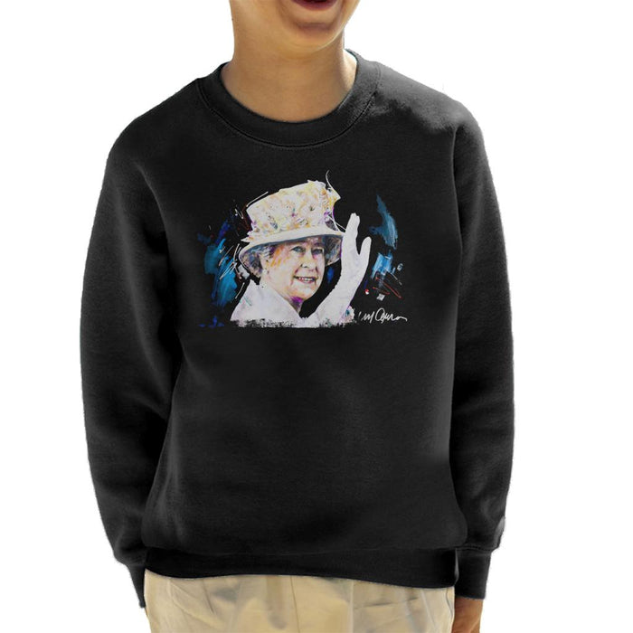 Sidney Maurer Original Portrait Of Queen Elizabeth Floral Hat Kid's Sweatshirt
