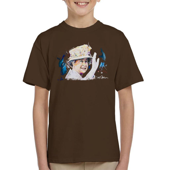 Sidney Maurer Original Portrait Of Queen Elizabeth Floral Hat Kid's T-Shirt