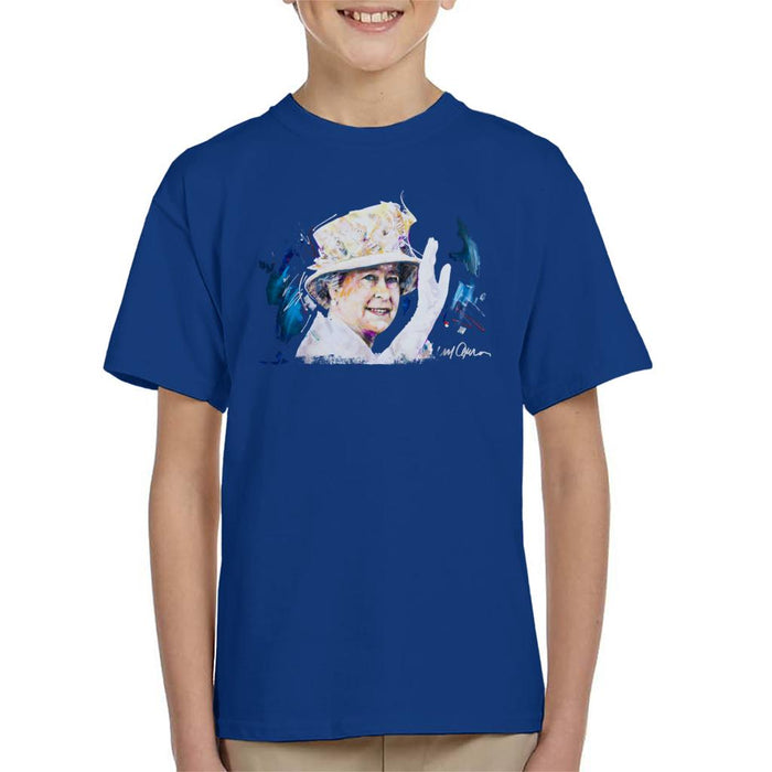 Sidney Maurer Original Portrait Of Queen Elizabeth Floral Hat Kid's T-Shirt