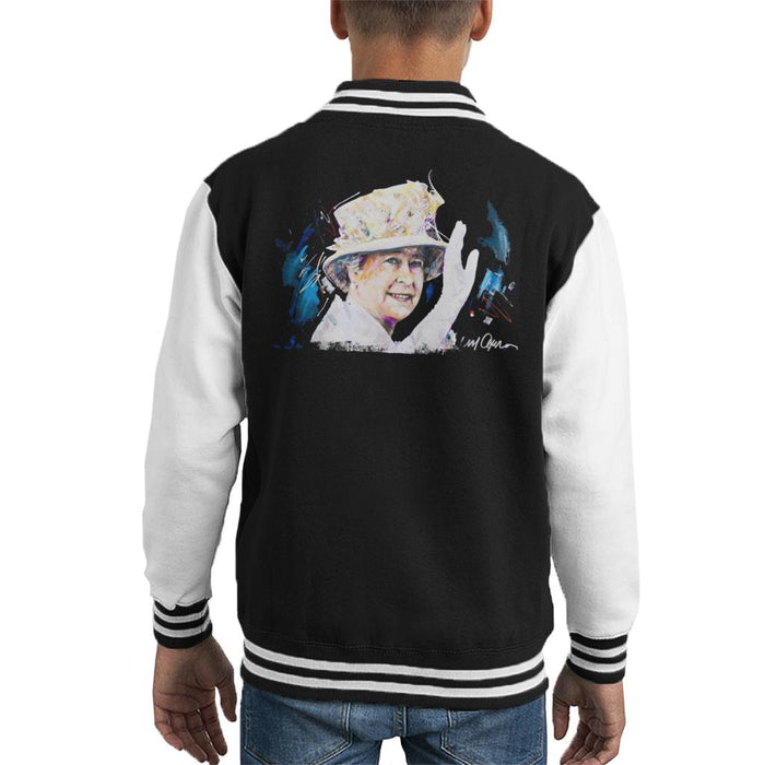 Sidney Maurer Original Portrait Of Queen Elizabeth Floral Hat Kid's Varsity Jacket