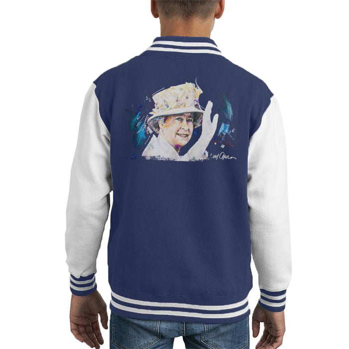 Sidney Maurer Original Portrait Of Queen Elizabeth Floral Hat Kid's Varsity Jacket