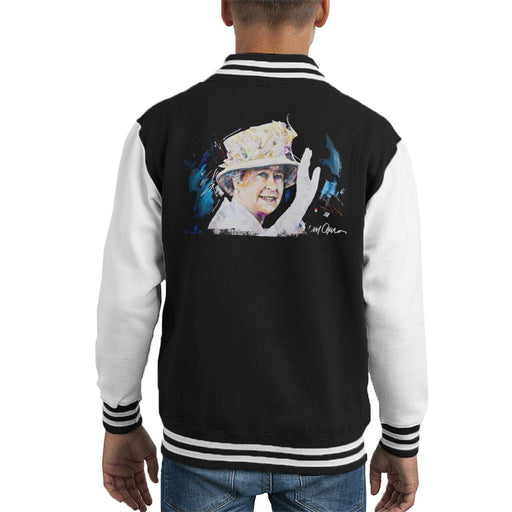 Sidney Maurer Original Portrait Of Queen Elizabeth Floral Hat Kid's Varsity Jacket