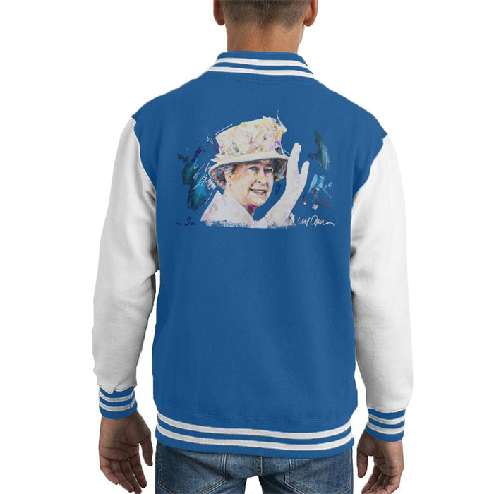 Sidney Maurer Original Portrait Of Queen Elizabeth Floral Hat Kid's Varsity Jacket