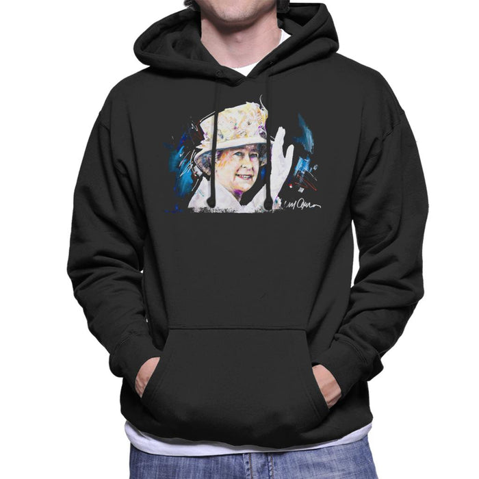 Sidney Maurer Original Portrait Of Queen Elizabeth Floral Hat Men's Hooded Sweatshirt