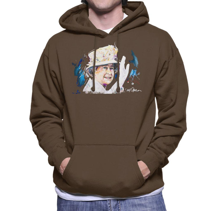 Sidney Maurer Original Portrait Of Queen Elizabeth Floral Hat Men's Hooded Sweatshirt