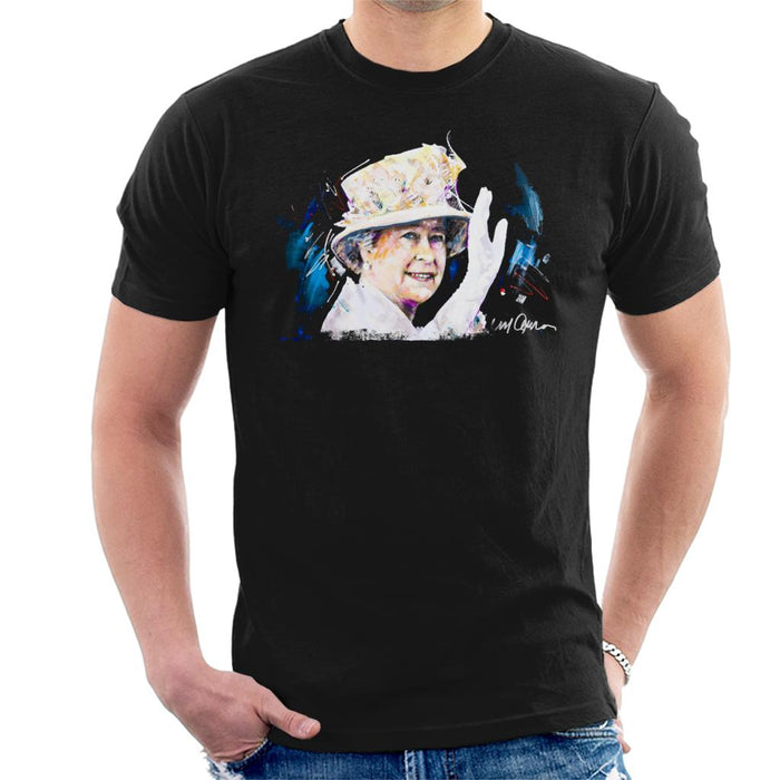 Sidney Maurer Original Portrait Of Queen Elizabeth Floral Hat Men's T-Shirt