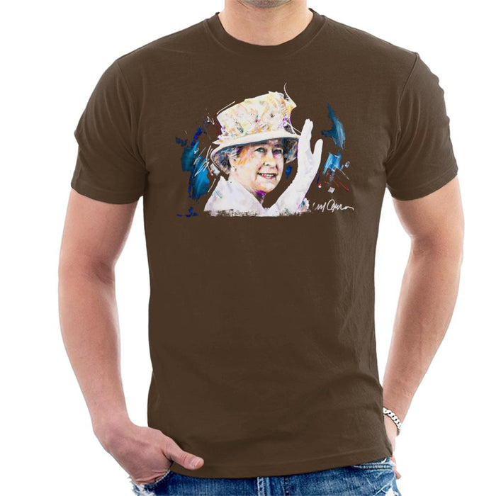 Sidney Maurer Original Portrait Of Queen Elizabeth Floral Hat Men's T-Shirt