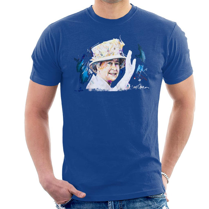 Sidney Maurer Original Portrait Of Queen Elizabeth Floral Hat Men's T-Shirt