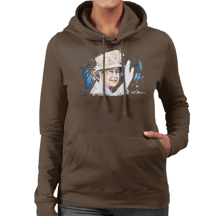 Sidney Maurer Original Portrait Of Queen Elizabeth Floral Hat Women's Hooded Sweatshirt