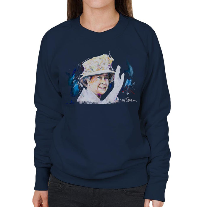 Sidney Maurer Original Portrait Of Queen Elizabeth Floral Hat Women's Sweatshirt