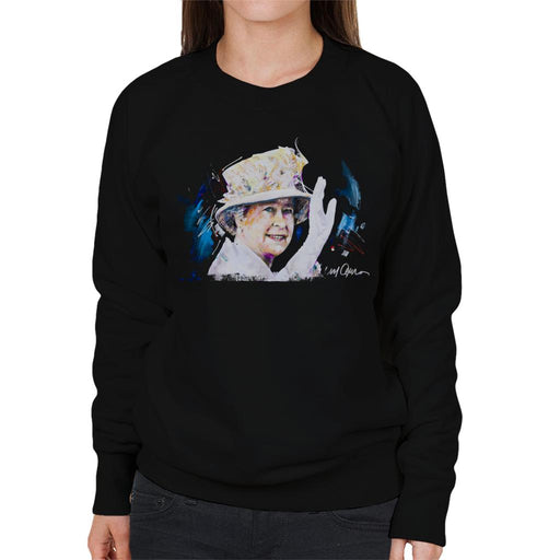 Sidney Maurer Original Portrait Of Queen Elizabeth Floral Hat Women's Sweatshirt