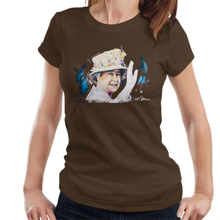 Sidney Maurer Original Portrait Of Queen Elizabeth Floral Hat Women's T-Shirt
