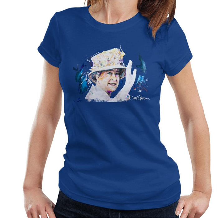 Sidney Maurer Original Portrait Of Queen Elizabeth Floral Hat Women's T-Shirt