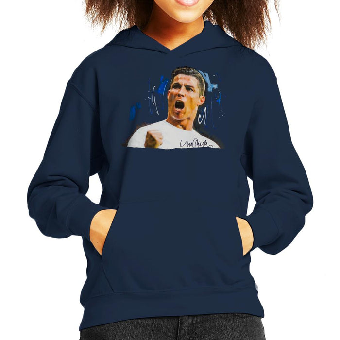 Sidney Maurer Original Portrait Of Cristiano Ronaldo Cheering Kid's Hooded Sweatshirt