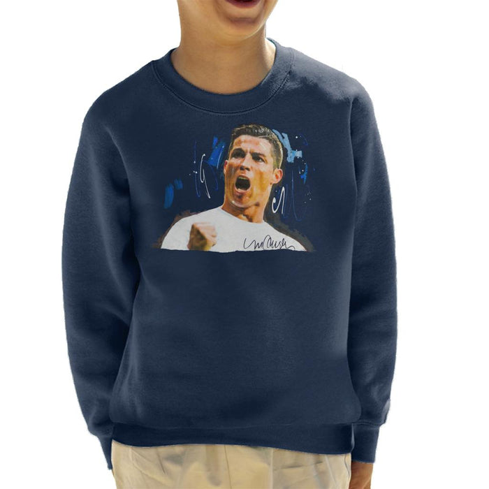 Sidney Maurer Original Portrait Of Cristiano Ronaldo Cheering Kid's Sweatshirt