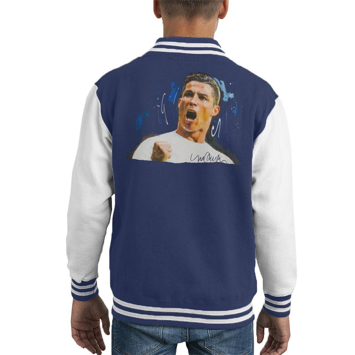 Sidney Maurer Original Portrait Of Cristiano Ronaldo Cheering Kid's Varsity Jacket
