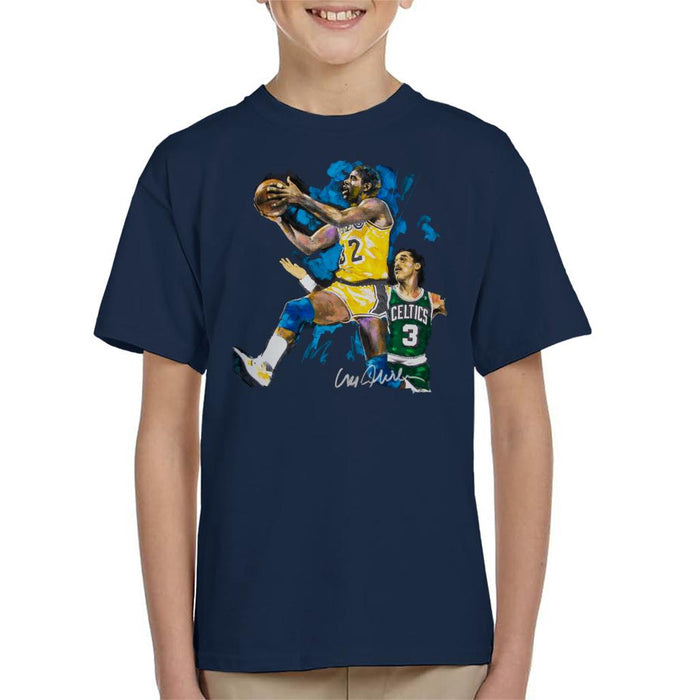 Sidney Maurer Original Portrait Of Magic Johnson Lakers Vs Celtics Kid's T-Shirt