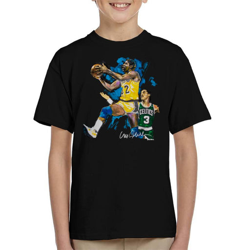 Sidney Maurer Original Portrait Of Magic Johnson Lakers Vs Celtics Kid's T-Shirt