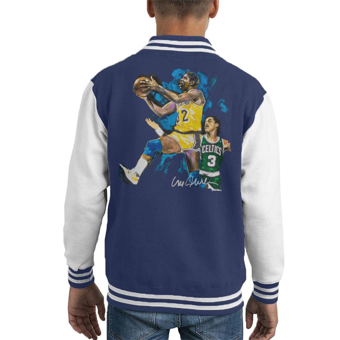 Sidney Maurer Original Portrait Of Magic Johnson Lakers Vs Celtics Kid's Varsity Jacket
