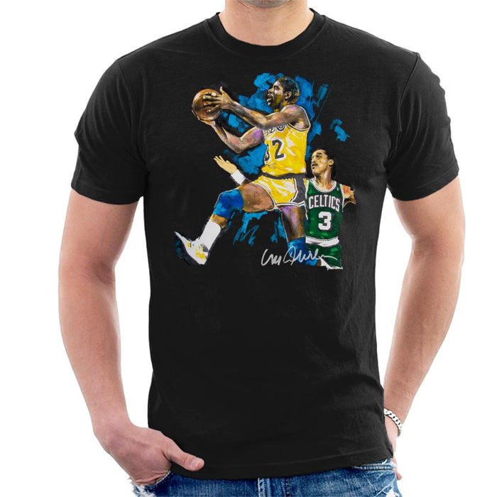 Sidney Maurer Original Portrait Of Magic Johnson Lakers Vs Celtics Men's T-Shirt