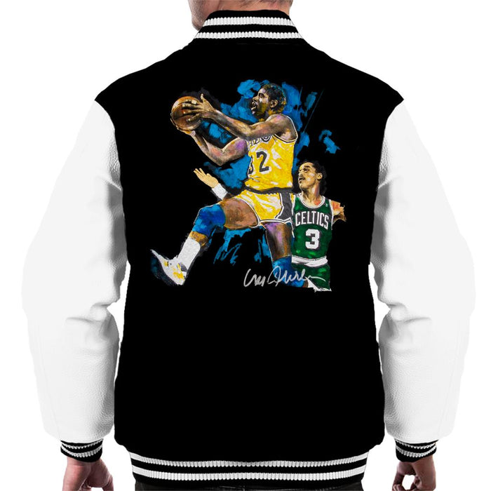 Sidney Maurer Original Portrait Of Magic Johnson Lakers Vs Celtics Men's Varsity Jacket