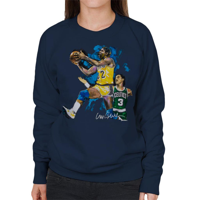 Sidney Maurer Original Portrait Of Magic Johnson Lakers Vs Celtics Women's Sweatshirt