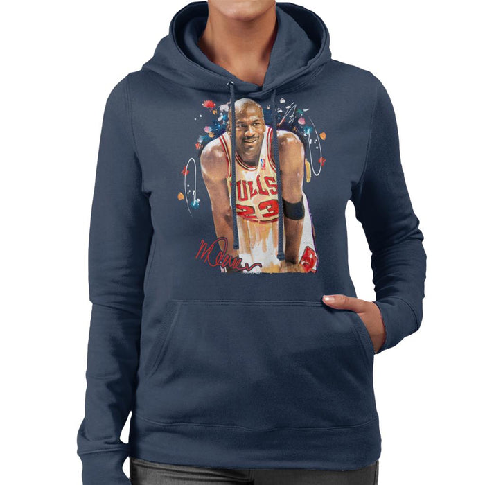 Sidney Maurer Original Portrait Of Michael Jordan Chicago Bulls Arm Band Women's Hooded Sweatshirt