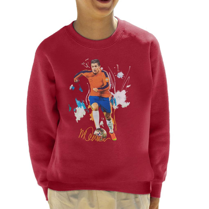 Sidney Maurer Original Portrait Of Football Star Cristiano Ronaldo Kid's Sweatshirt